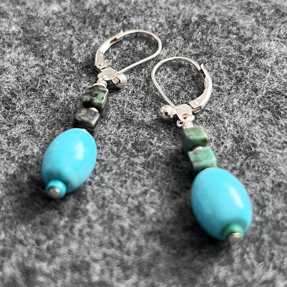Turquoise and Sterling Silver Dangle Earrings - Picture 3 of 5